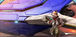 Fox McCloud apoiado na nave Great Fox em cena do remake de Star Fox para Nintendo Switch 2, para o idioma do português brasileiro