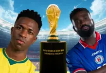 Brasil encara o Haiti pela Copa do Mundo 2026: veja horário, onde assistir Vinícius Júnior disputa lance com Frantzdy Pierrot antes do confronto entre Brasil e Haiti pela Copa do Mundo 2026.