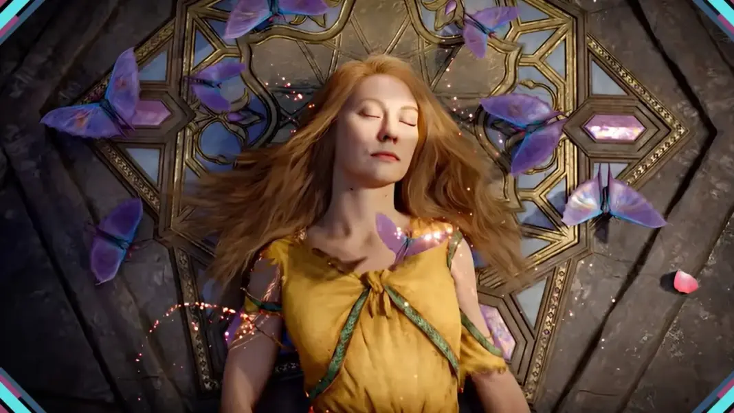 Faye encarando dois deuses antagonistas Beexian e Seekmat no trailer de God of War: Laufey para PS5