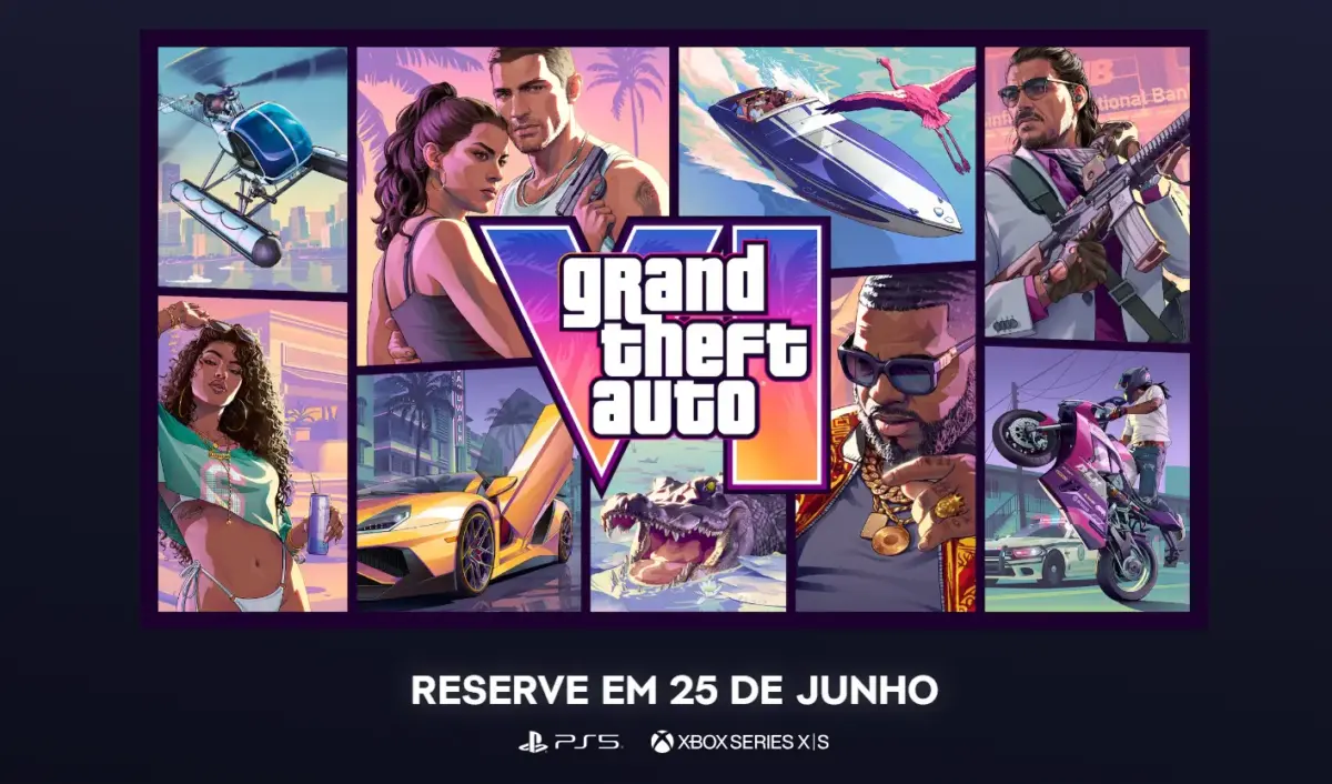 GTA VI terá pré-venda iniciada em 25 de junho para PS5 e Xbox Series X|S 1 Capa oficial do jogo promocional de GTA VI (Grand Theft Auto 6)