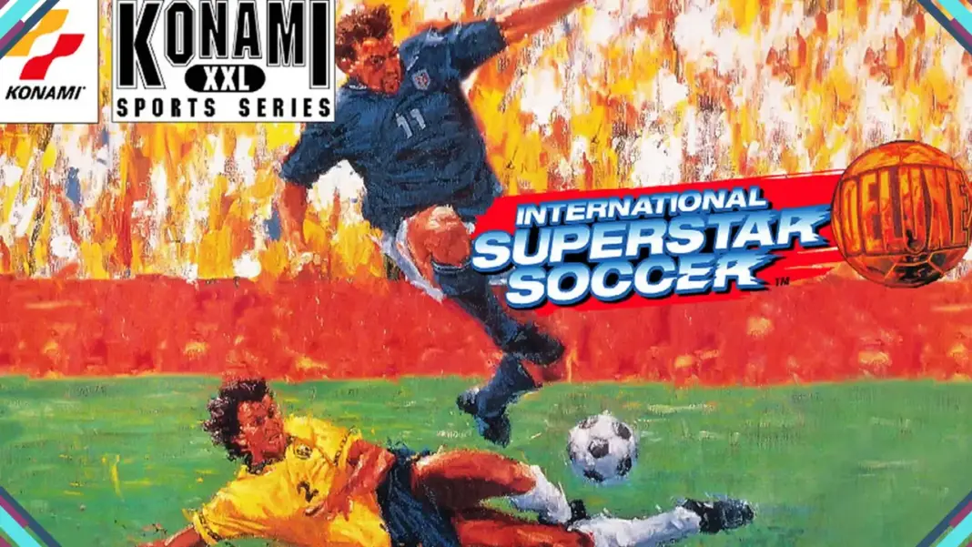 International Superstar Soccer Deluxe em partida clássica de futebol no Super Nintendo