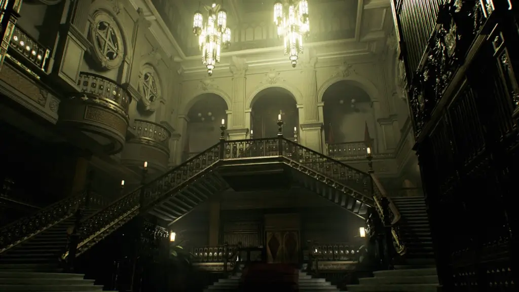 Resident Evil Veronica é oficialmente anunciado para 2027 1 Resident Evil Veronica cenário sombrio do jogo em um casarão