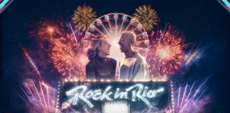 Cartaz oficial do Rock in Rio 2026 com line-up do festival, incluindo Foo Fighters, Elton John e Stray Kids.