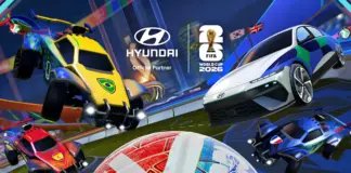 Arte promocional da parceria entre Hyundai, Epic Games e a Copa do Mundo FIFA 2026 para Rocket League e Fortnite.