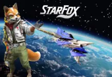 Fox McCloud enfrenta inimigos espaciais em combate aéreo em Star Fox no Nintendo Switch 2.