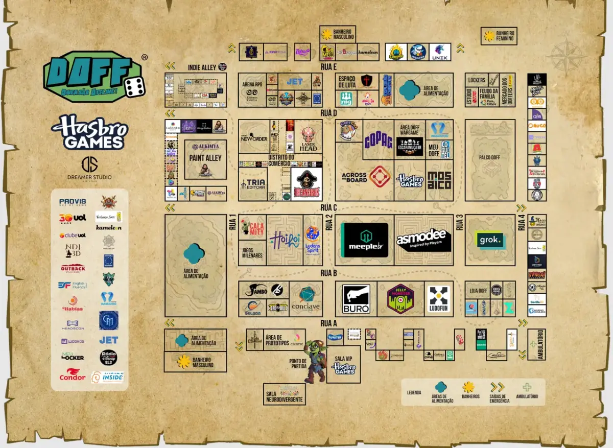 DOFF - Diversão Offline 2026 começa neste sábado com Hasbro, Asmodee, Grok, Meeple BR e dezenas de editoras; confira o mapa do evento 1 Mapa do Diversão Offline 2026 ajuda visitantes a localizar os principais estandes, áreas temáticas e serviços durante o evento.