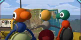 Grupo de jogadores explora uma ilha em Big Walk enquanto resolve quebra-cabeças cooperativos usando comunicação por voz.
