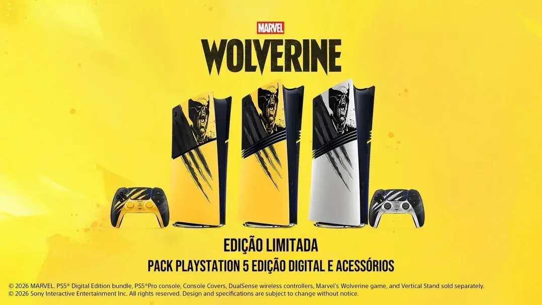 Tampas e acessórios da edição limitada para PlayStation 5 e PlayStation 5 Pro Battle Yellow e Adamatium.