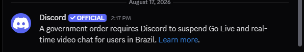 Discord confirma suspensão de vídeo e compartilhamento de tela no Brasil 1 Discord confirma suspensão de vídeo e compartilhamento de tela