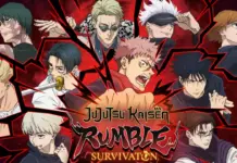 Jujutsu Kaisen RUMBLE: SURVIVATON terá teste na Tokyo Game Show 2026 e confirma chefes Nova arte promocional de Jujutsu Kaisen RUMBLE: SURVIVATON ilustrada pela MAPPA, destacando personagens do jogo.