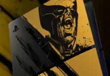 PlayStation 5 Edição Limitada Marvel’s Wolverine com acabamento dourado/metalizado.