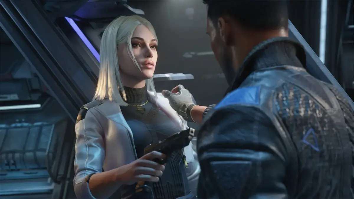 Personagem confrontando protagonista no jogo The Expanse: Osiris Reborn