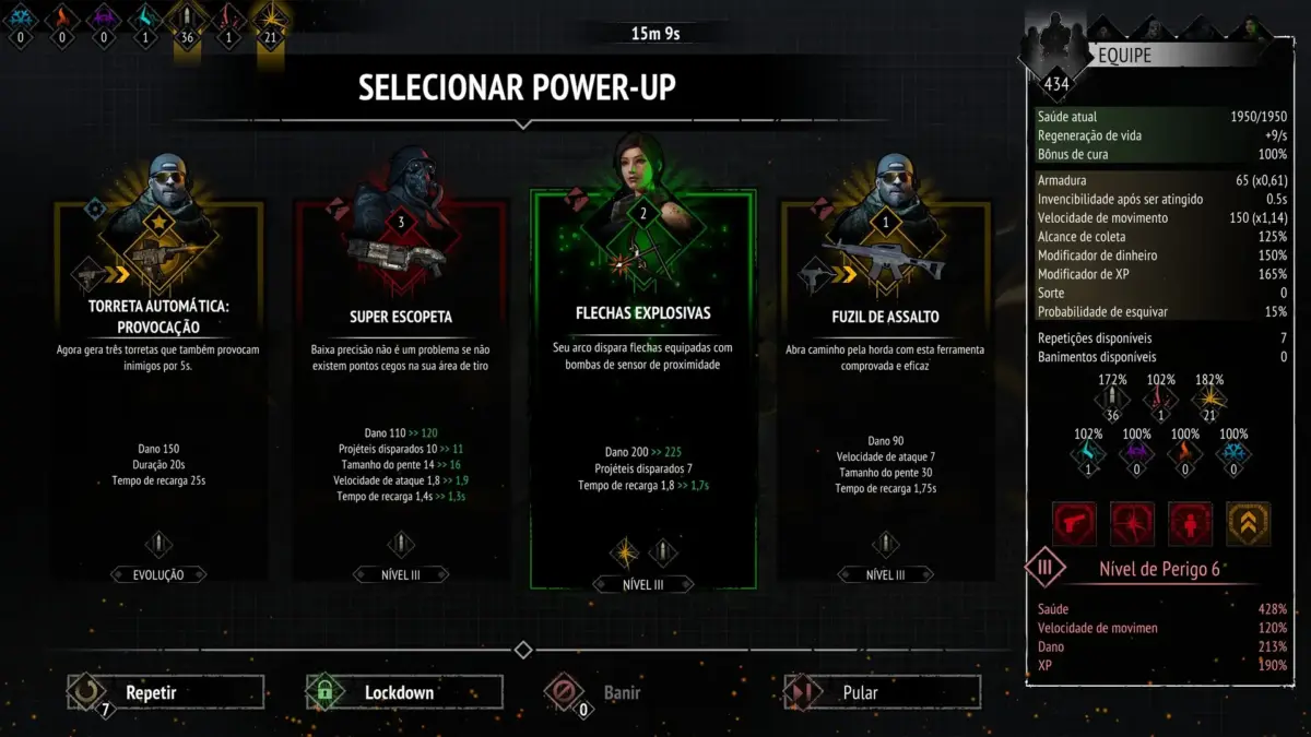 Yet Another Zombie Survivors: hordas, evolução e um fator replay que funciona | Review 4 Seleção de melhorias nas skills dos power-up em Yet Another Zombie Survivors