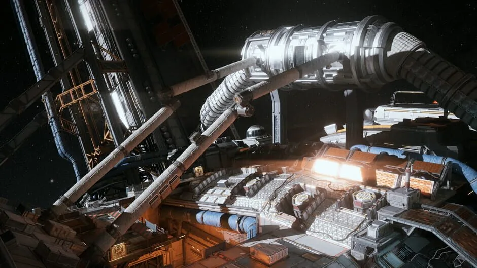 Uma base no espaço do jogo The Expanse: Osiris Reborn