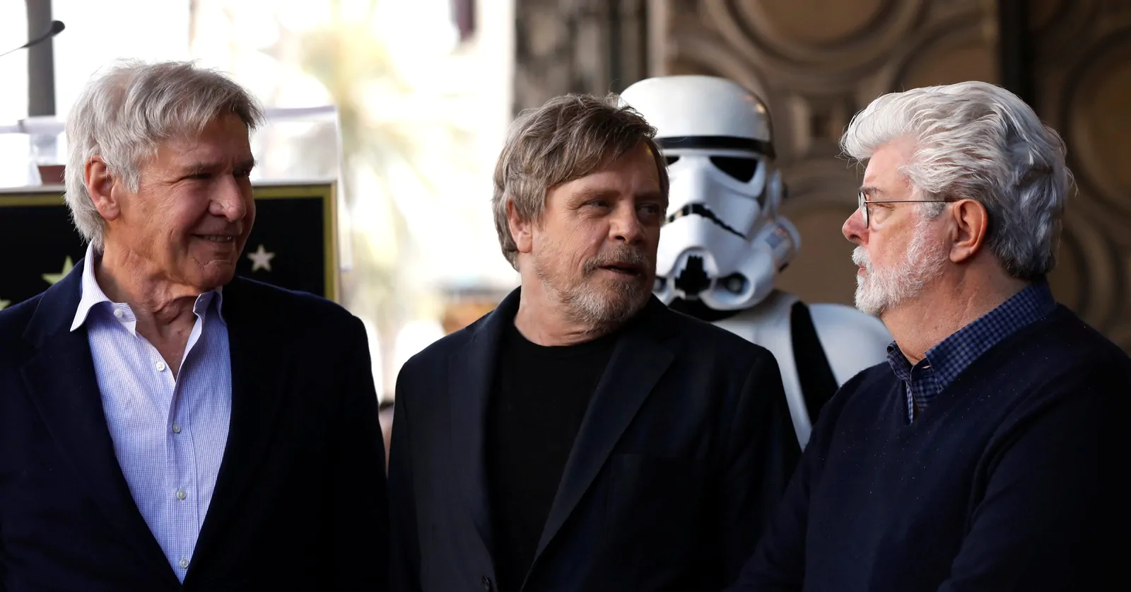 Harrison Ford, Mark Hamill e George Lucas
