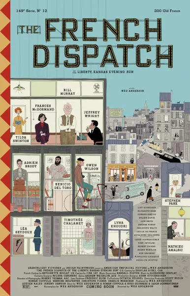 Lançado o primeiro pôster de 'The French Dispatch', de Wes Anderson 1 the french dispatch cast illustration 386x600 1