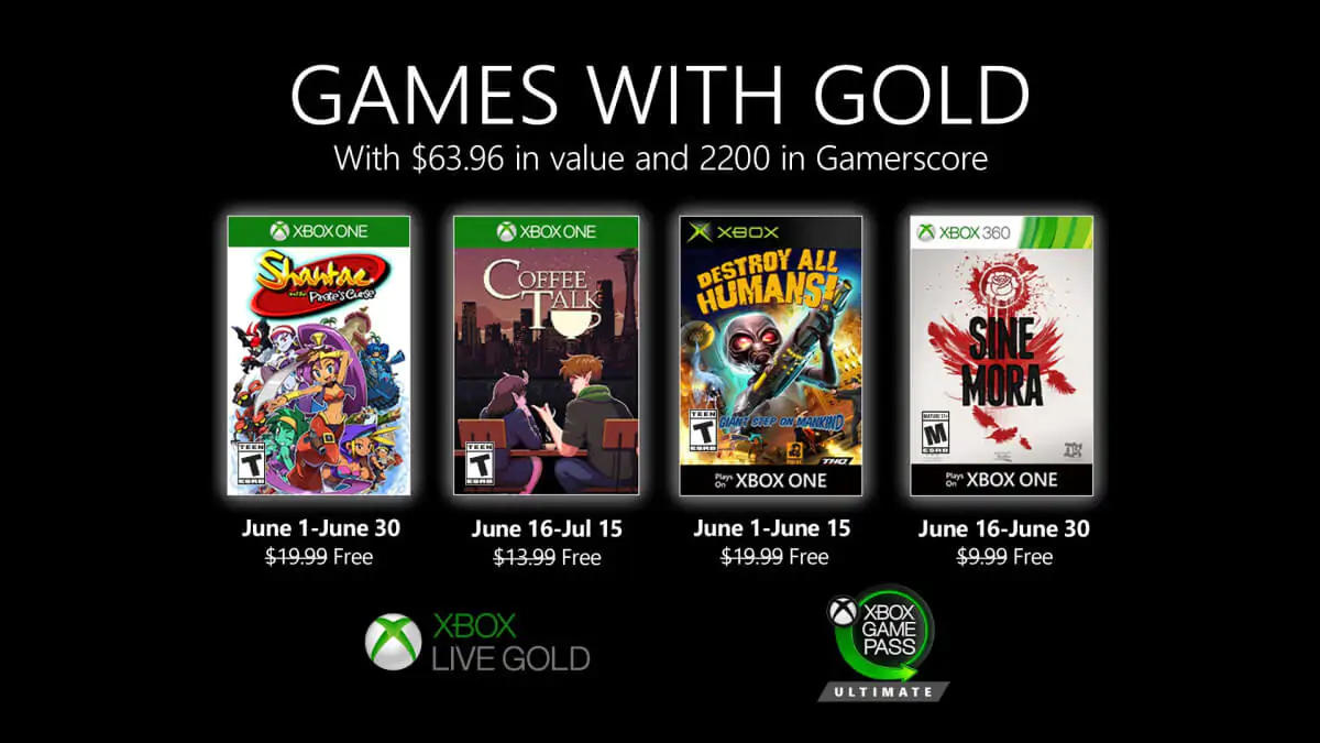 Jogos gratuitos do "Games With Gold" do mês de Junho