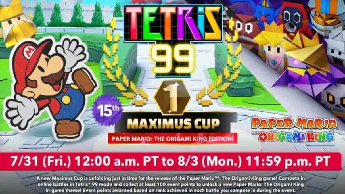 Desbloqueie um tema 'Paper Mario: The Origami King' ao Jogar a Copa Maximus do 'Tetris 99' no 'Nintendo Switch'