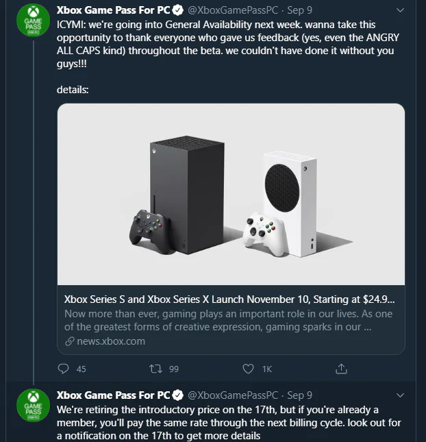 Xbox Game Pass Tweet