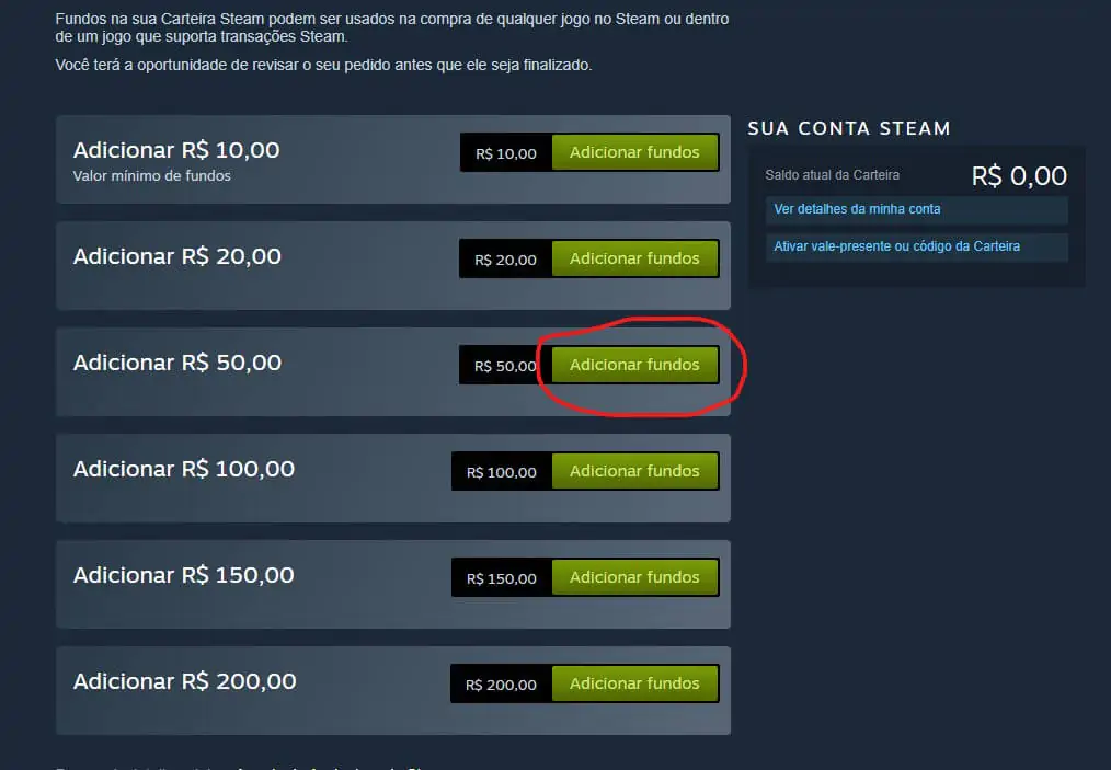 Como adicionar os 50 reais do PayPal na carteira Steam 4 carteira steam 002
