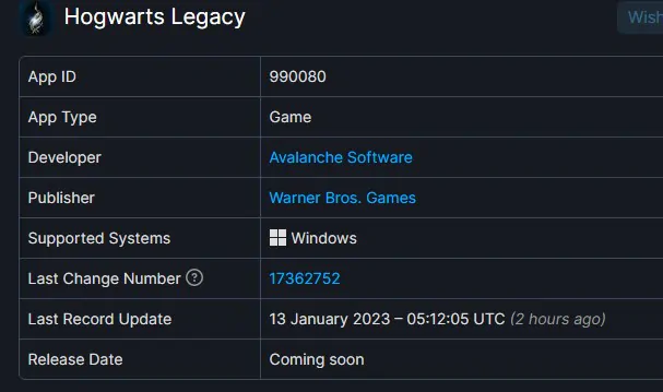 Hogwarts Legacy adiado na versão de PC? 2 steamdb hogwarts legacy